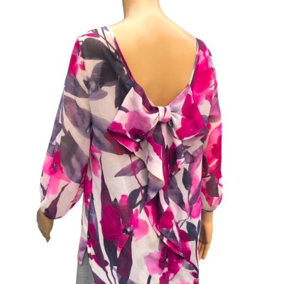 SWEET PEA by Stacy Frati Flower Print Blouse Back V-neck with Bow Sz S-M - Picture 8 of 8